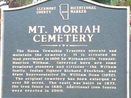 Markers &raquo; markers &raquo; Union Twp &raquo; Mt. Moriah &raquo; Mt Moriah Cemetery;  686 Mount Moriah Drive, Cincinnati OH 45245